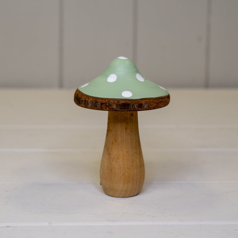 Green Wooden Mushroom Decoration – 10cm Tall