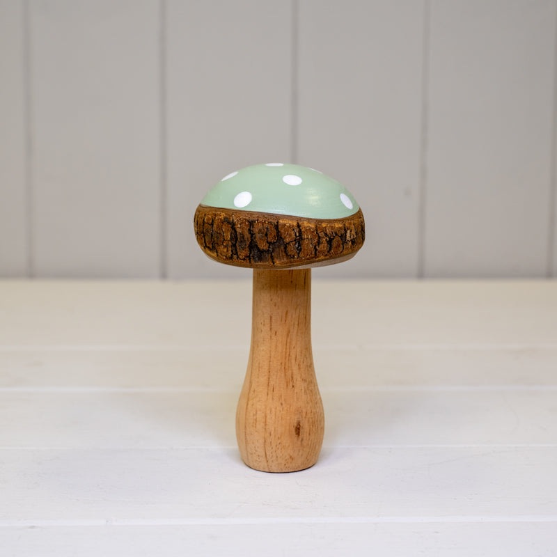 Green Wooden Mushroom Decoration – 12.5cm Tall