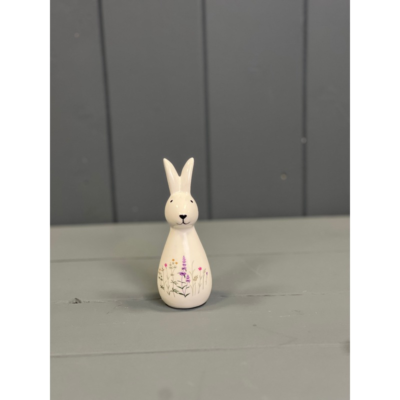 Meadow Patterned Ceramic Rabbit Ornament – 10.5cm Tall