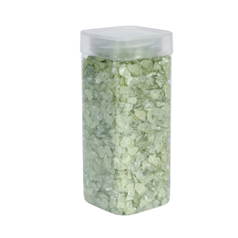 Pearlised Glass Pebbles 5-8mm – Green – Square Jar – 750g