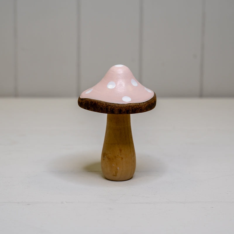 Pink Wooden Mushroom Decoration – 10cm Tall