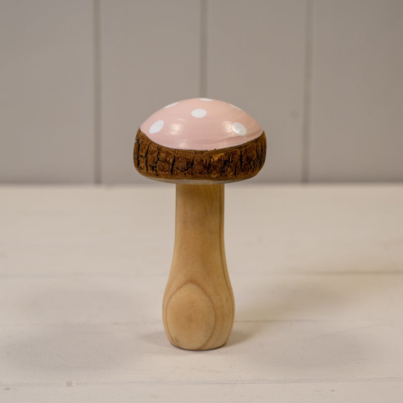 Pink Wooden Mushroom Decoration – 12.5cm Tall