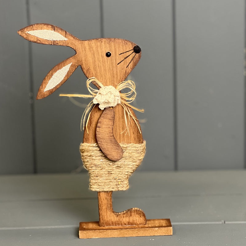 Wooden Standing Rabbit in Jute Shorts x H20.5cm