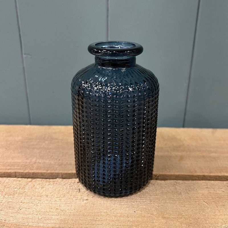 10cm Dimpled Glass Vase – Blue