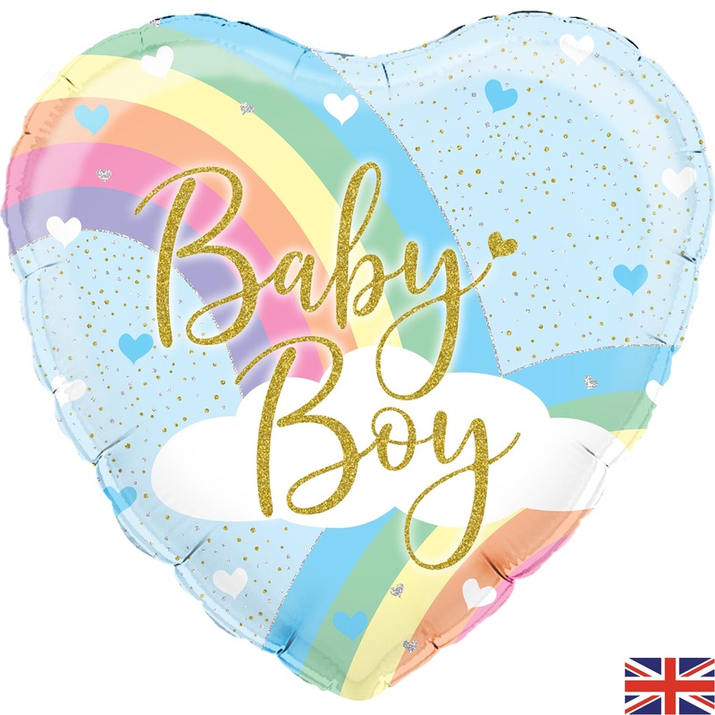 18inch Baby Boy Holographic Foil Balloon –  Pastel Rainbow
