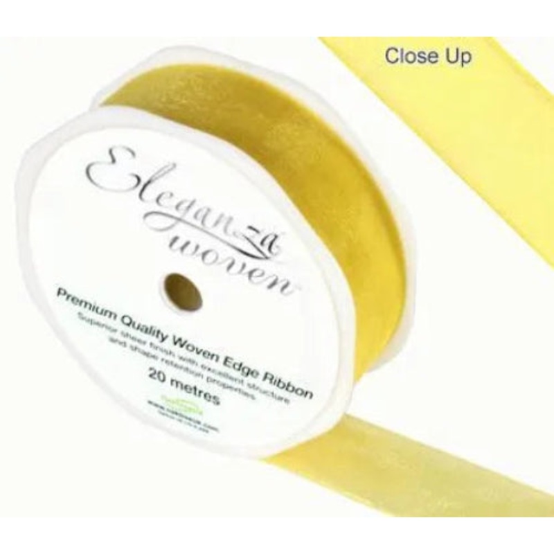 25mm x 20m Woven Edge Sheer Finish Ribbon – Yellow