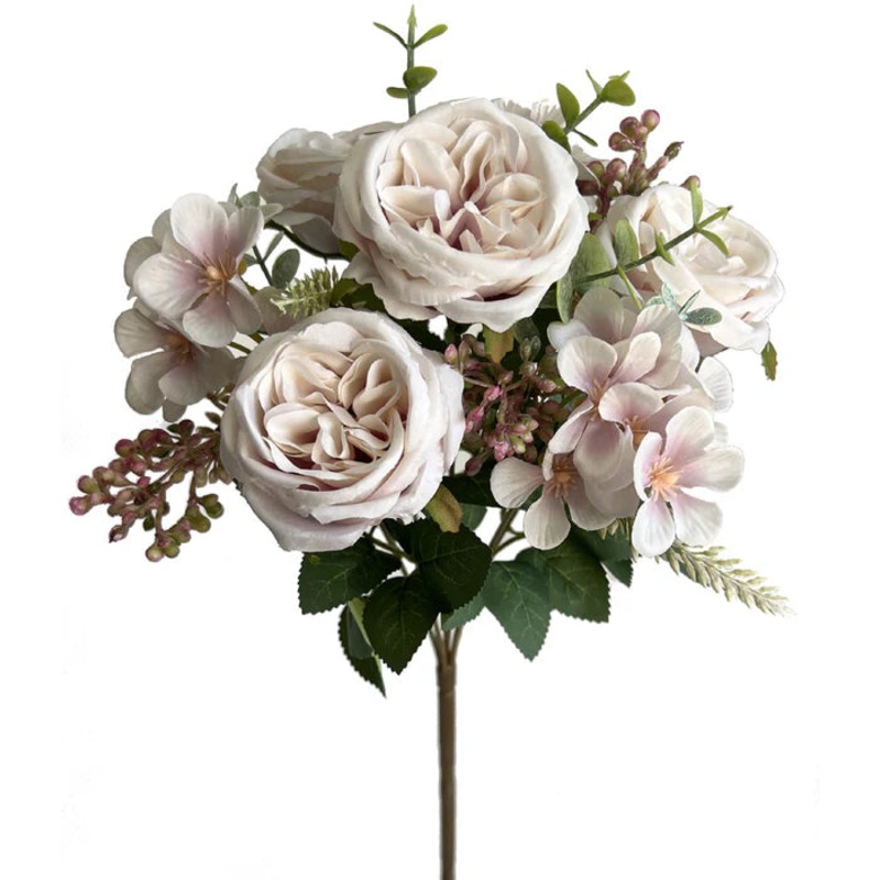 Artificial Mini Garden Rose Bush – Ivory – 37cm long