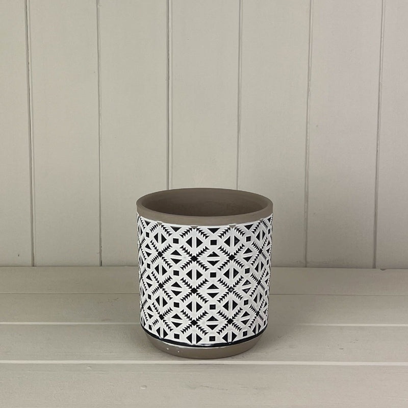 Black & White Cross Patterned Cement pot x 14cm
