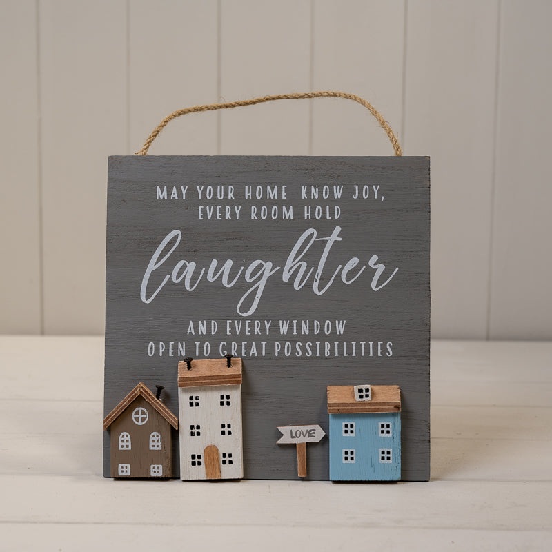 Grey Wooden Home Sign ‘May Your Home Know Joy, Every Room Hold Laughter’