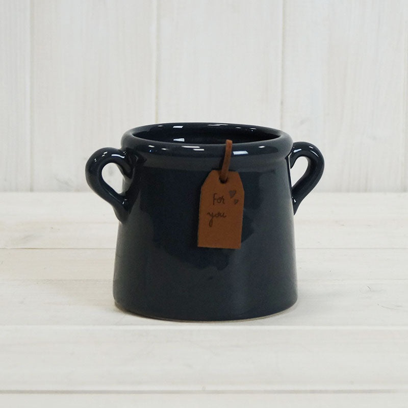 Navy Blue Ceramic Pot x 8cm .