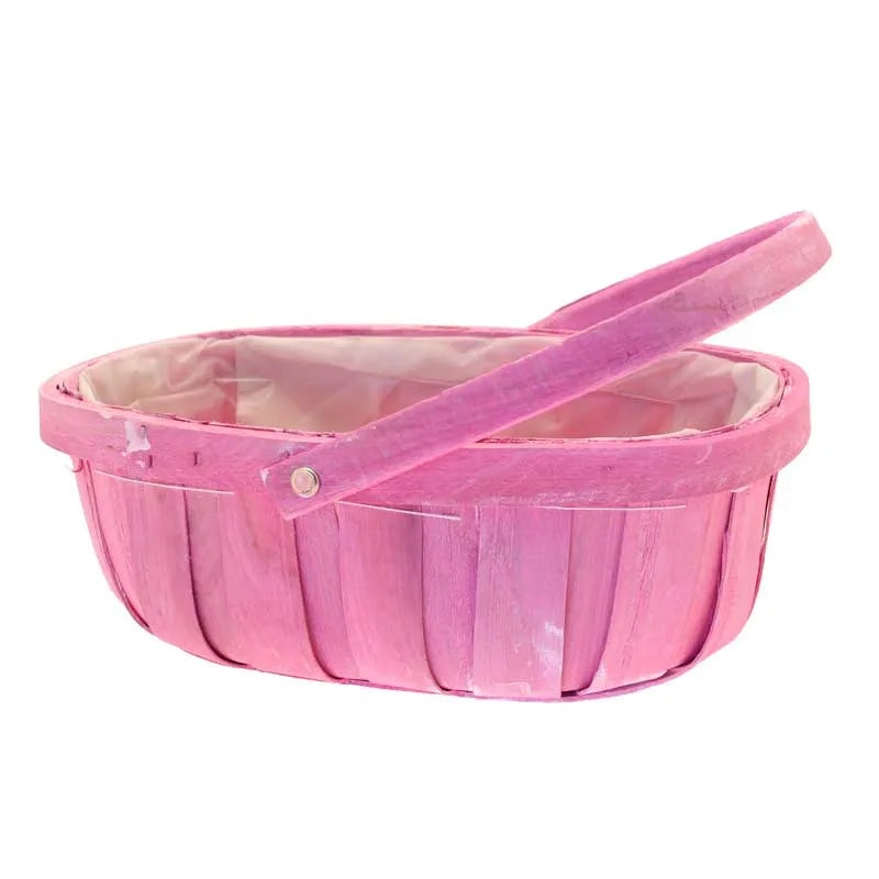 Pink Stained Softwood Trug with Folding Handle – Lined