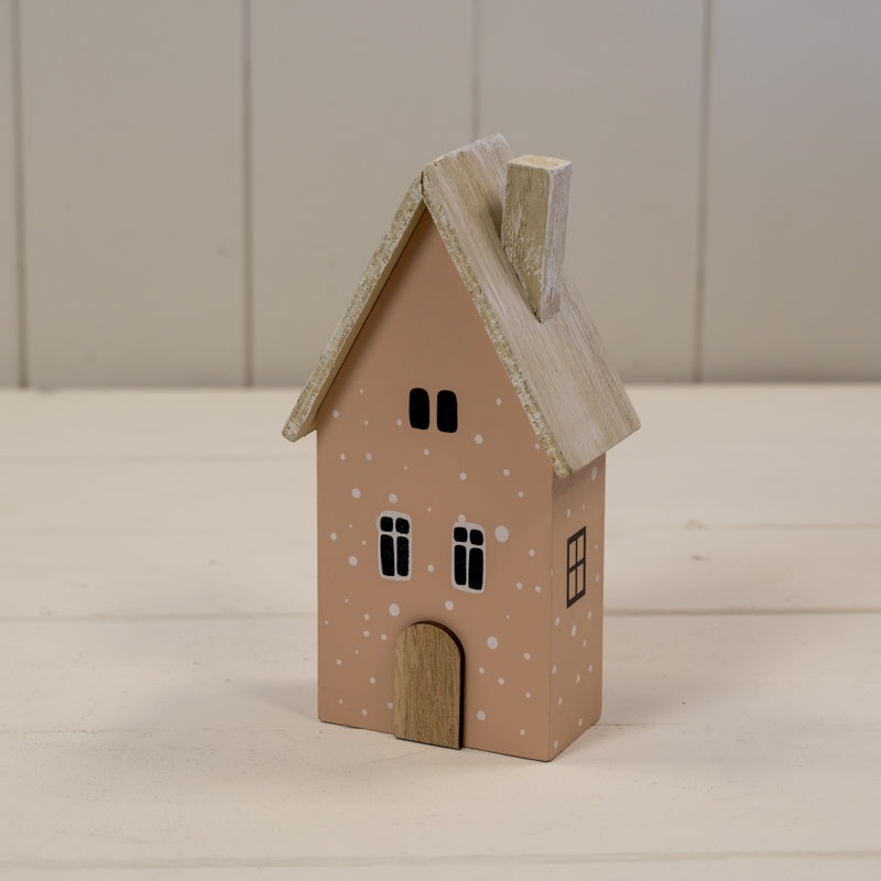 Pink Wooden Polka Dot House Ornament – Height 16.5cm
