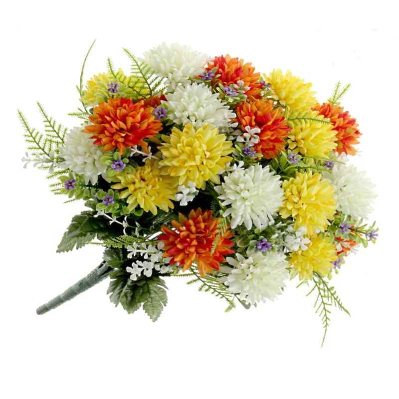 Pom Pom Dahlia Flower Bouquet – Orange, Yellow & Cream Mix – 24 heads