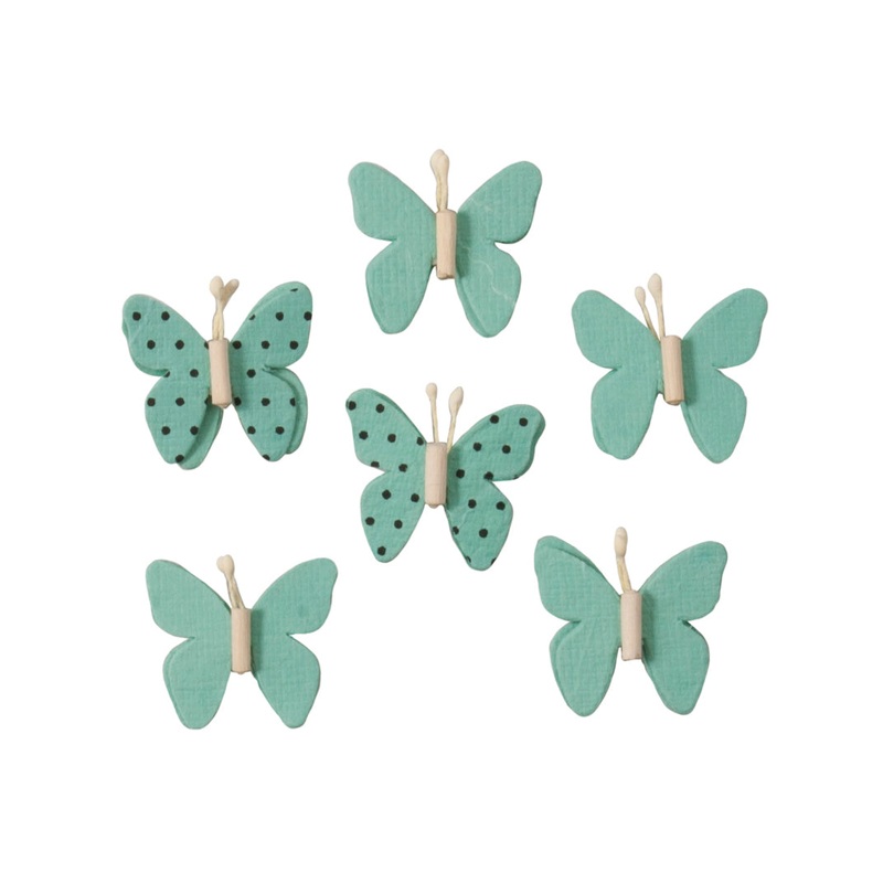 Printed Beaded Butterfly Stickers – 2.5cm – Pack of 6 – Blue/Green