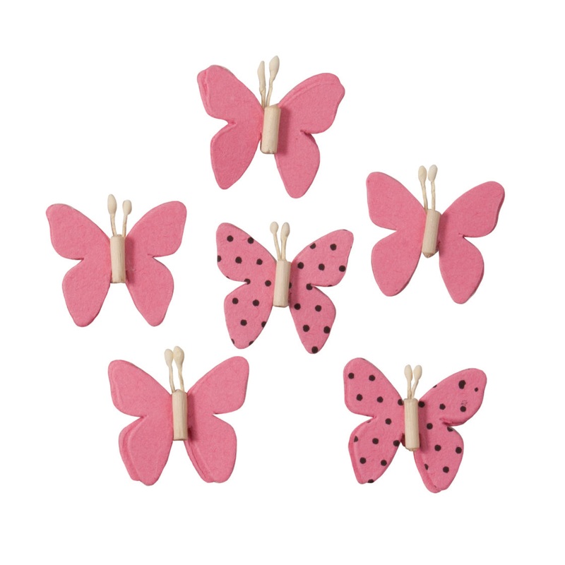 Printed Beaded Butterfly Stickers – 2.5cm – Pack of 6 – Pink