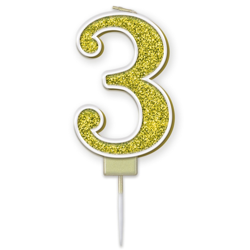 Sparkling Fizz Candle 7.5cm Gold – Number 3