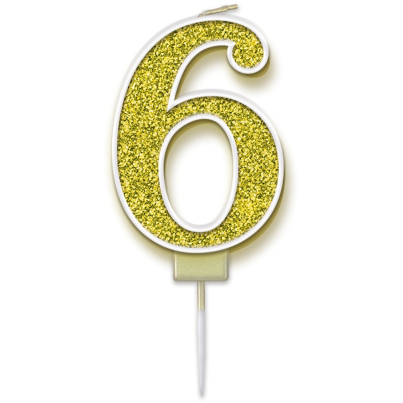Sparkling Fizz Candle 7.5cm Gold – Number 6