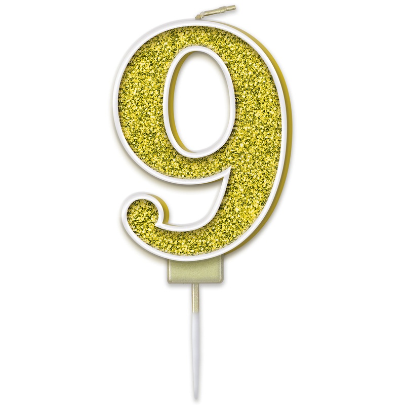 Sparkling Fizz Candle 7.5cm Gold – Number 9