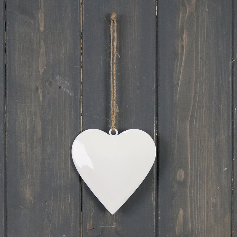 White Enamel Hanging Heart (10cm)