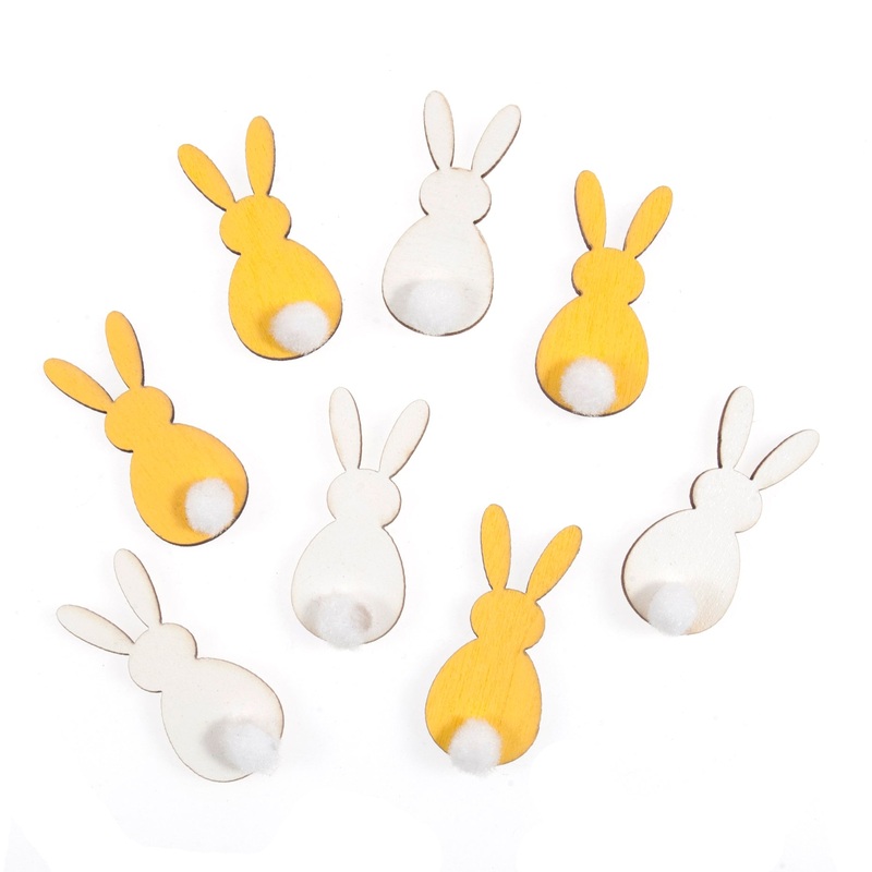 8 Assorted Wooden Bunny with Tail Embellishment – Self Adhesive
