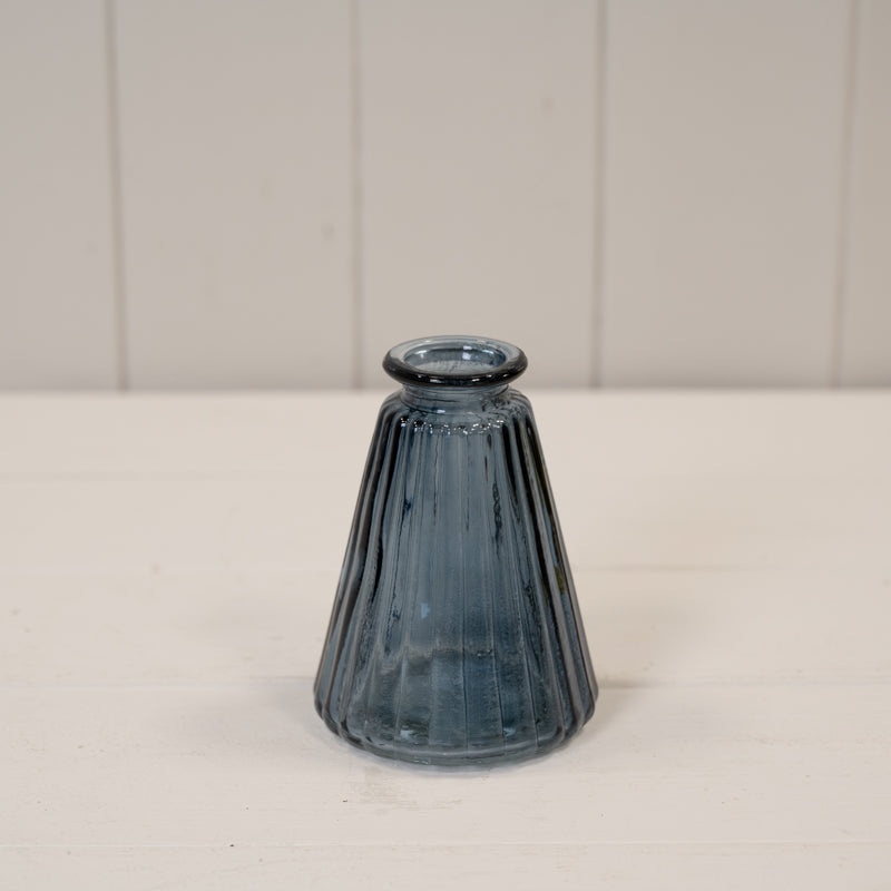 Blue Ribbed Glass Bottle x H9.9cm