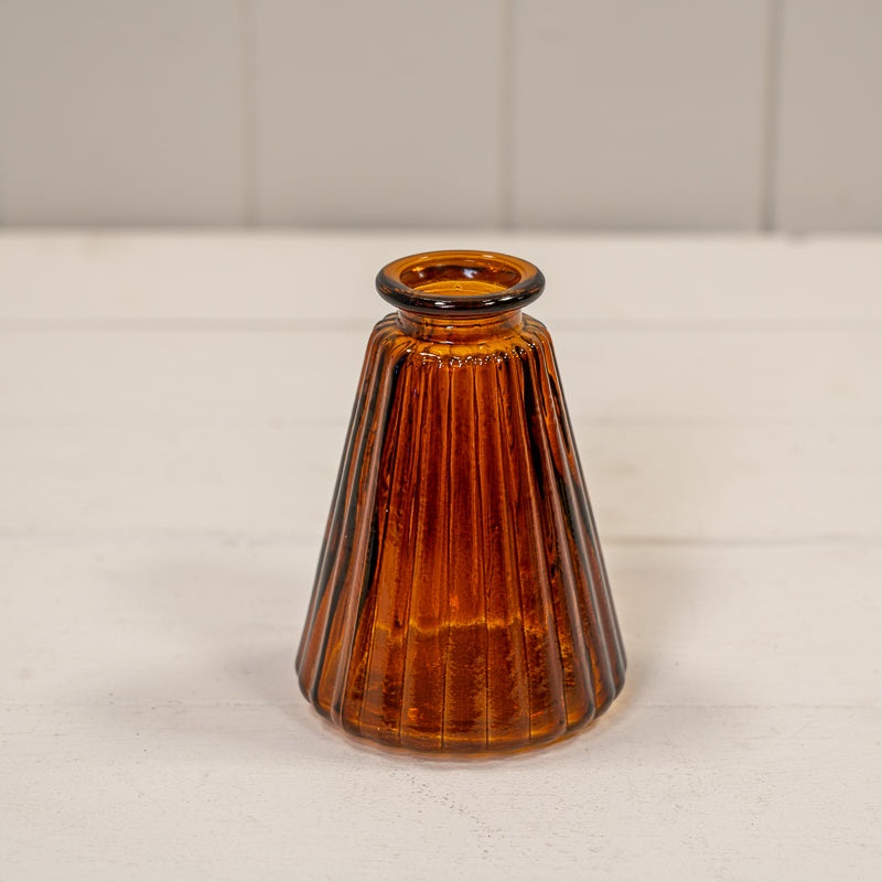 Burnt Amber Ribbed Glass Bottle Vase x H9.9cm