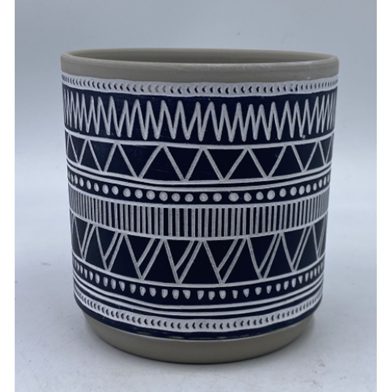 Etched Ceramic Pot x 14cm – Aztec