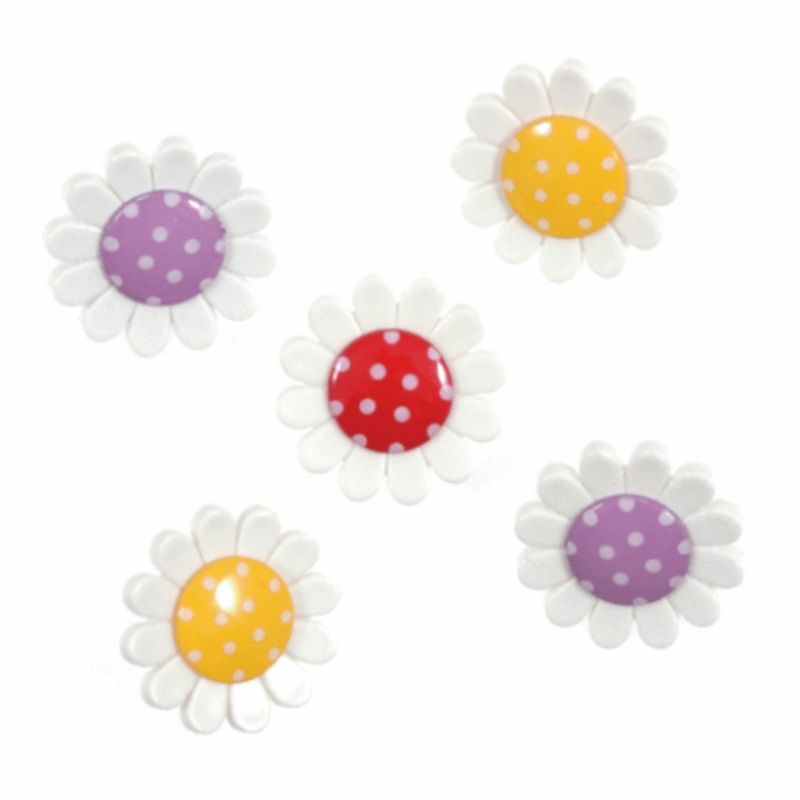 Novelty Craft Buttons Polka Dot Daisy – 5 Pieces