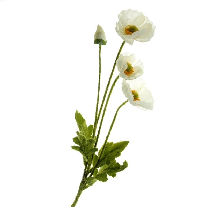 White Poppy Spray – 3 heads & 1 bud – 58cm long