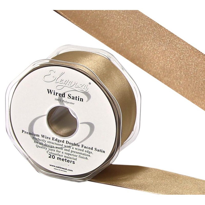 Wired Edge Premium Double Faced Satin Ribbon – 38mm x 20m – Mocha