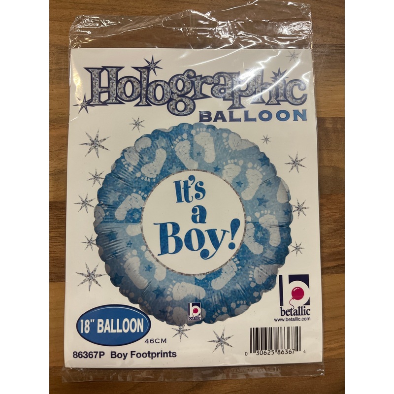 18inch Its A Boy Holographic Foil Balloon –  Round shape with baby feet imprint