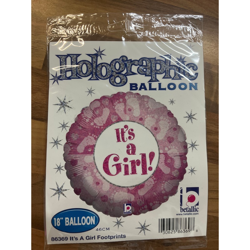 18inch Its A Girl Holographic Foil Balloon –  Round shape with baby feet imprint