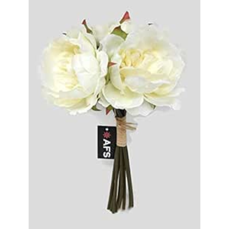 8 Head Artificial Peony Flower Bundle x 28cm – Ivory Cream