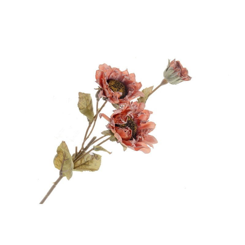 Dried- Style Artificial Sunflower Spray 51cm Long, 3 Heads – Orange