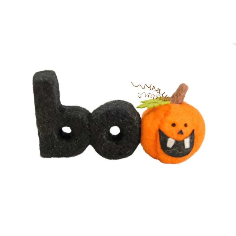 Felt Boo with Pumpkin Hanging Ornament – H7cm