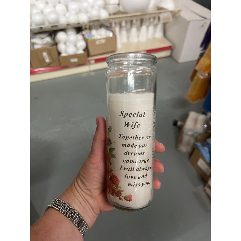 Glass Vase Memorial Candle – Length 18cm – Wife