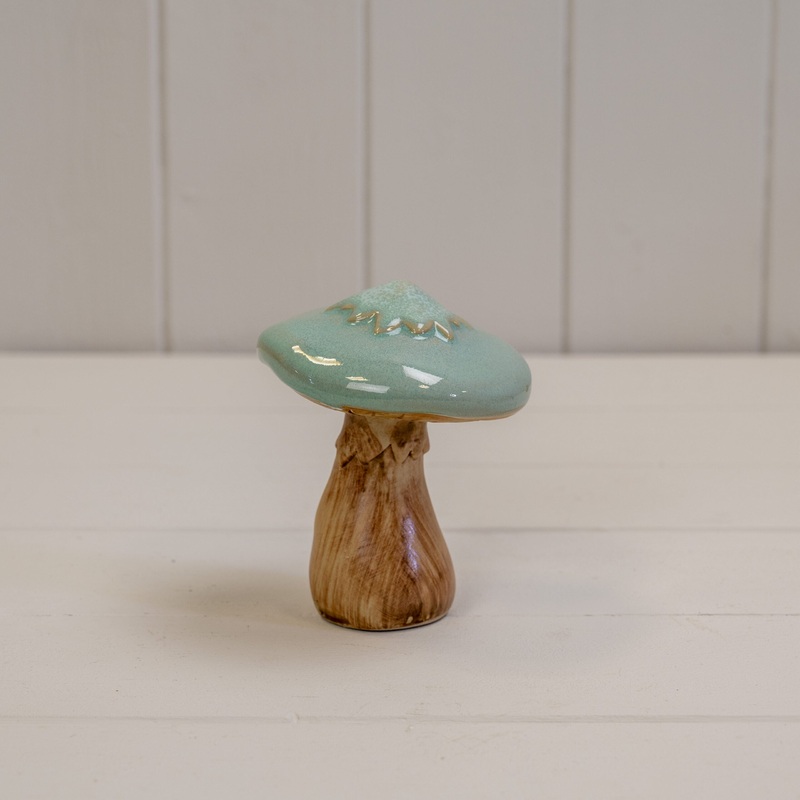 Green & Brown Ceramic Mushroom Ornament –  H10.5 x W8.5cm
