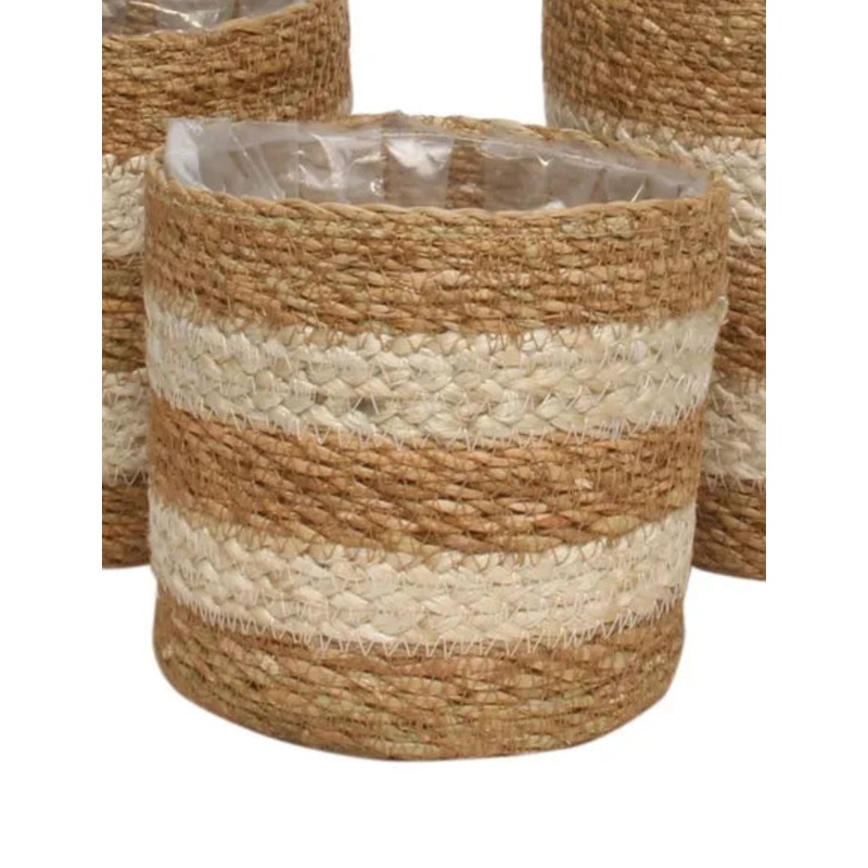LARGE Natural Stripe Seagrass and Braided Jute Basket w/Liner