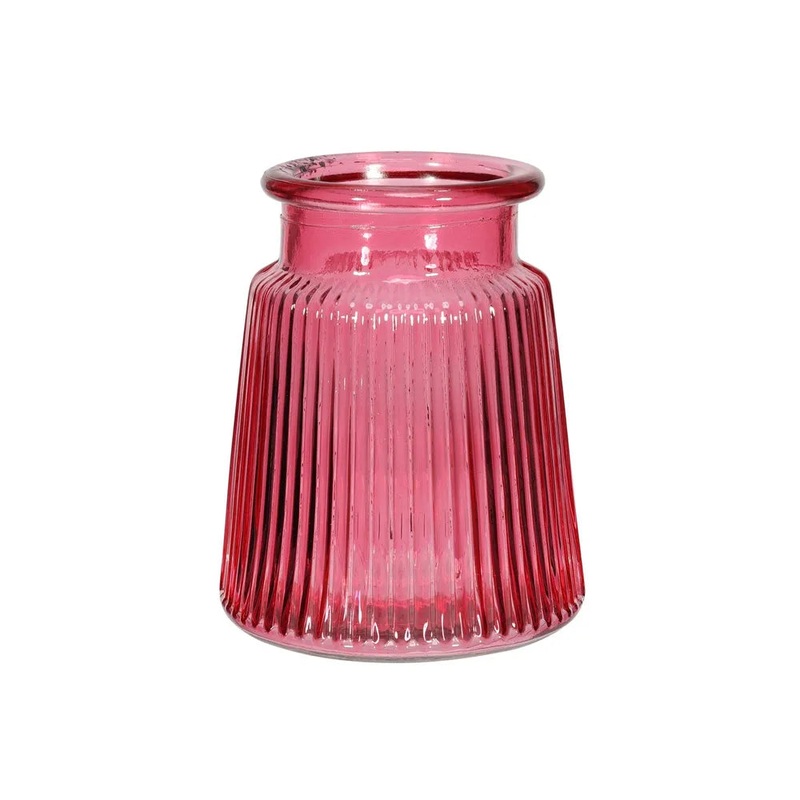Oscar Pink Ribbed Glass Vase – 12cm
