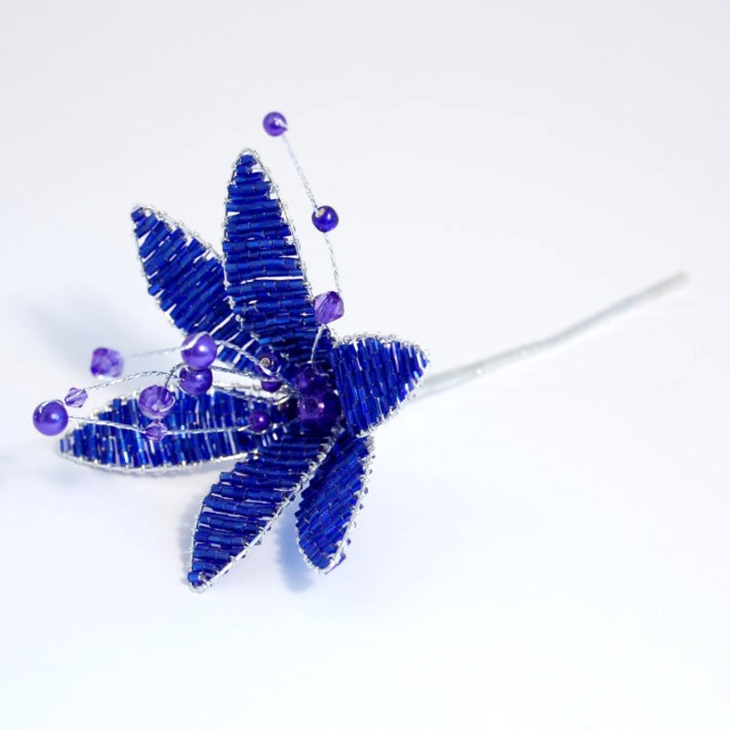 Royal Blue Crystal Flower Pick – 17cm Long – 13cm Flower Head