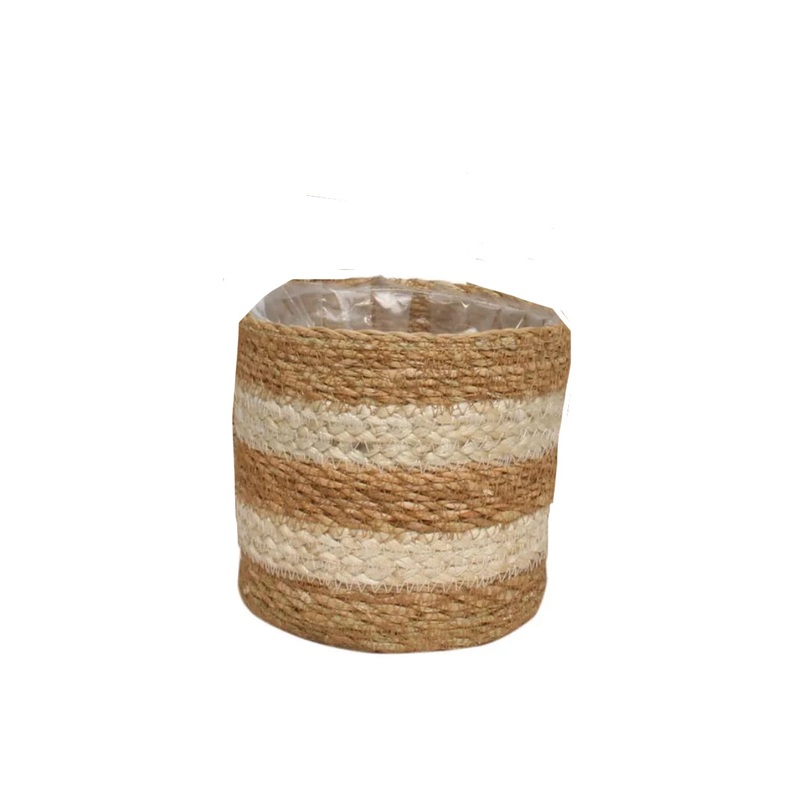 SMALL Natural Stripe Seagrass and Braided Jute Basket w/Liner