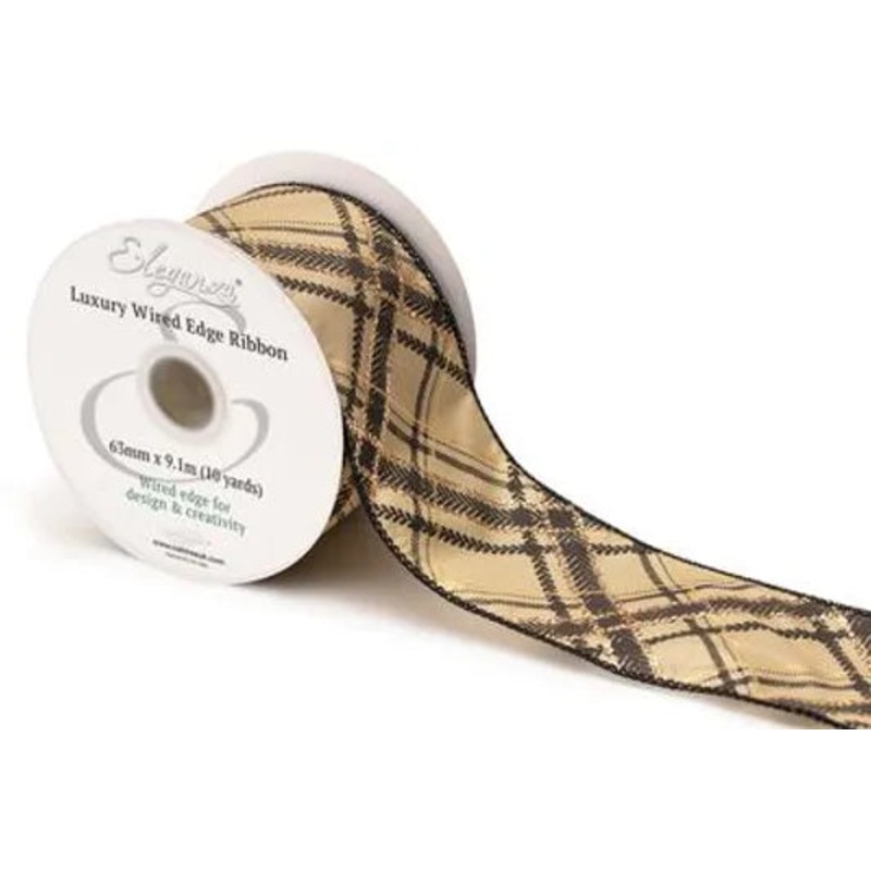 Wired Edge Christmas Mocha/Black Check No.447 63mm x 9.1m