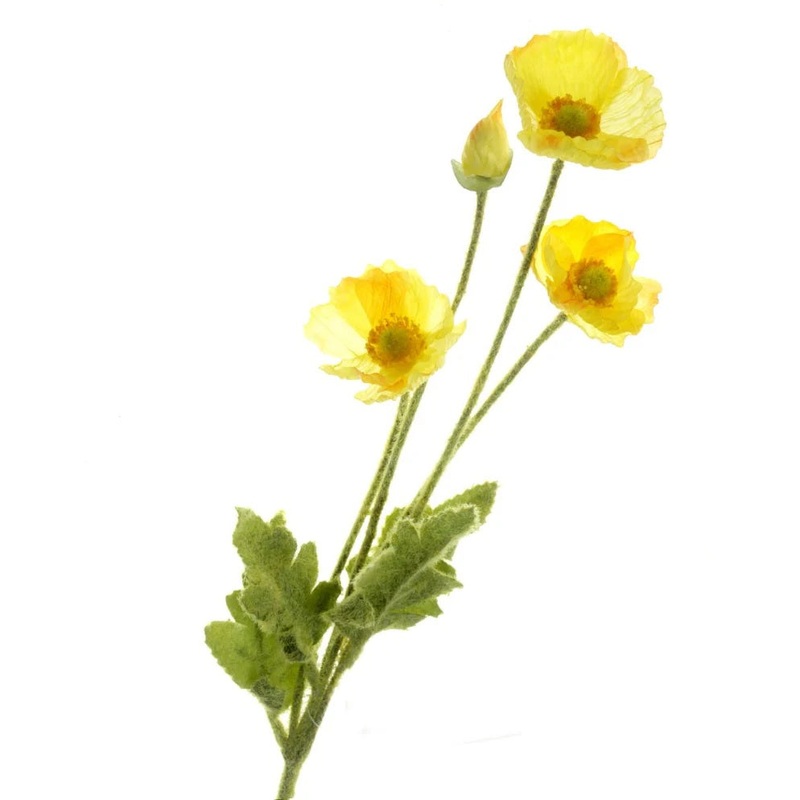 Yellow Poppy Spray – 3 heads & 1 bud – 58cm Long