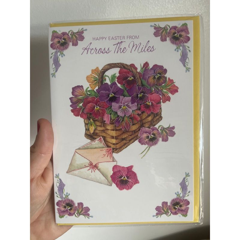 (7×5 Card – Happy Easter from Across the Miles – Pansy basket Image