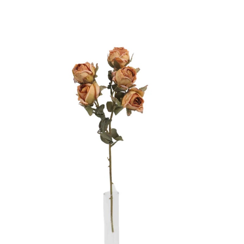 Artificial Dry Rose Spray – 43cm Long with 5 Heads – Orange