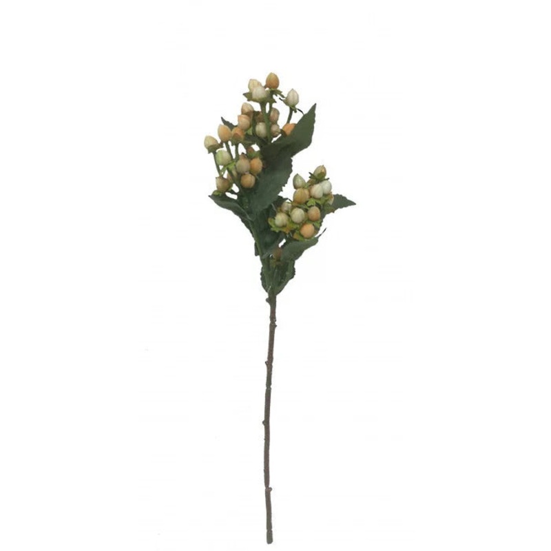 Artificial Hypericum Berry Branch – White/Peach – 48cm long