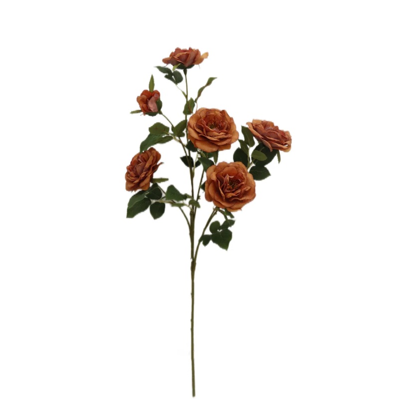 Artificial Open Rose Spray x 69cm long with 6 Heads – Brown/Orange