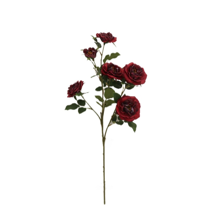 Artificial Open Rose Spray x 69cm long with 6 Heads – Red