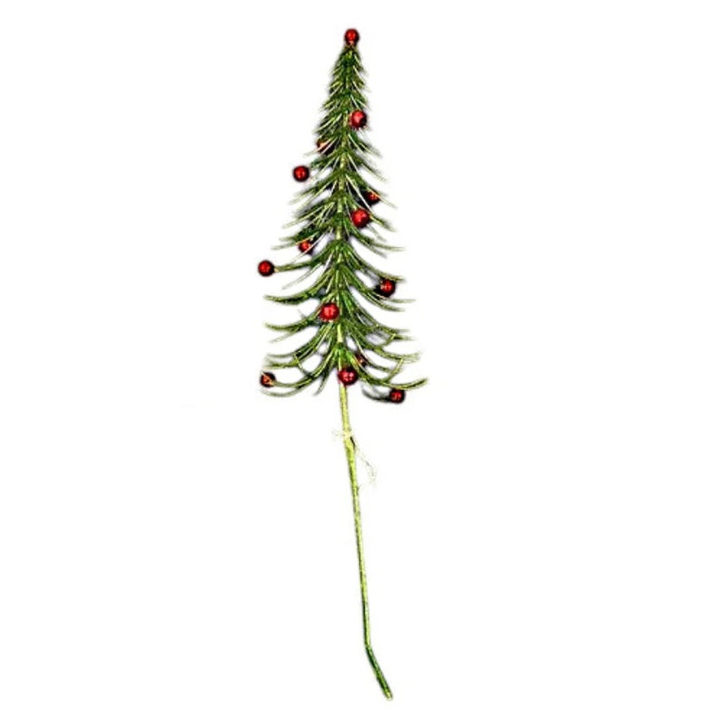 Green Christmas Tree & Mini Red Bauble Spray – 40cm long