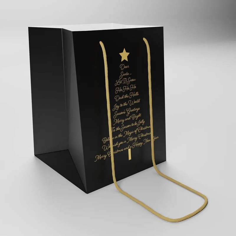 Single Black Hand-Tied Flower Bag with Festive Gold Script – W19 x H25cm